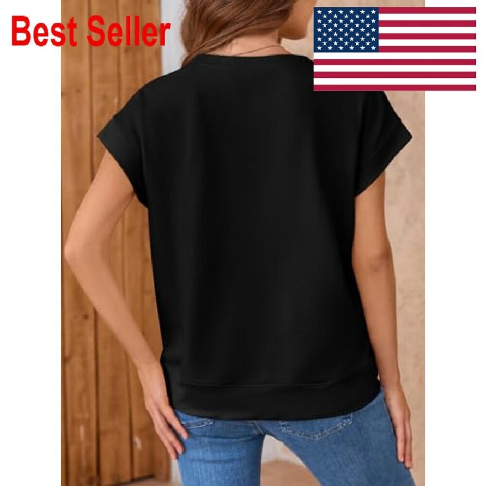 Oversized Cap Sleeve T-Shirt Side Slit Loose Fit Summer Casual Tunic Top - Picture 6 of 7